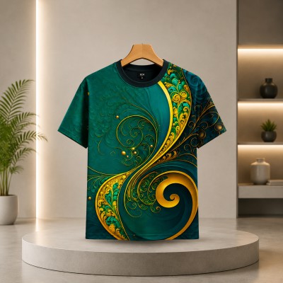 Mandala Printed Premium T-Shirt -GREEN STAIN