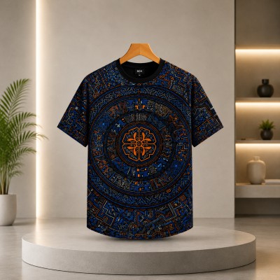 Mandala Printed Premium T-Shirt- NAVY